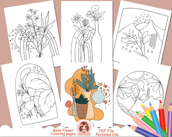 Boho flower coloring pages simple flower coloring book bohemian flower floral