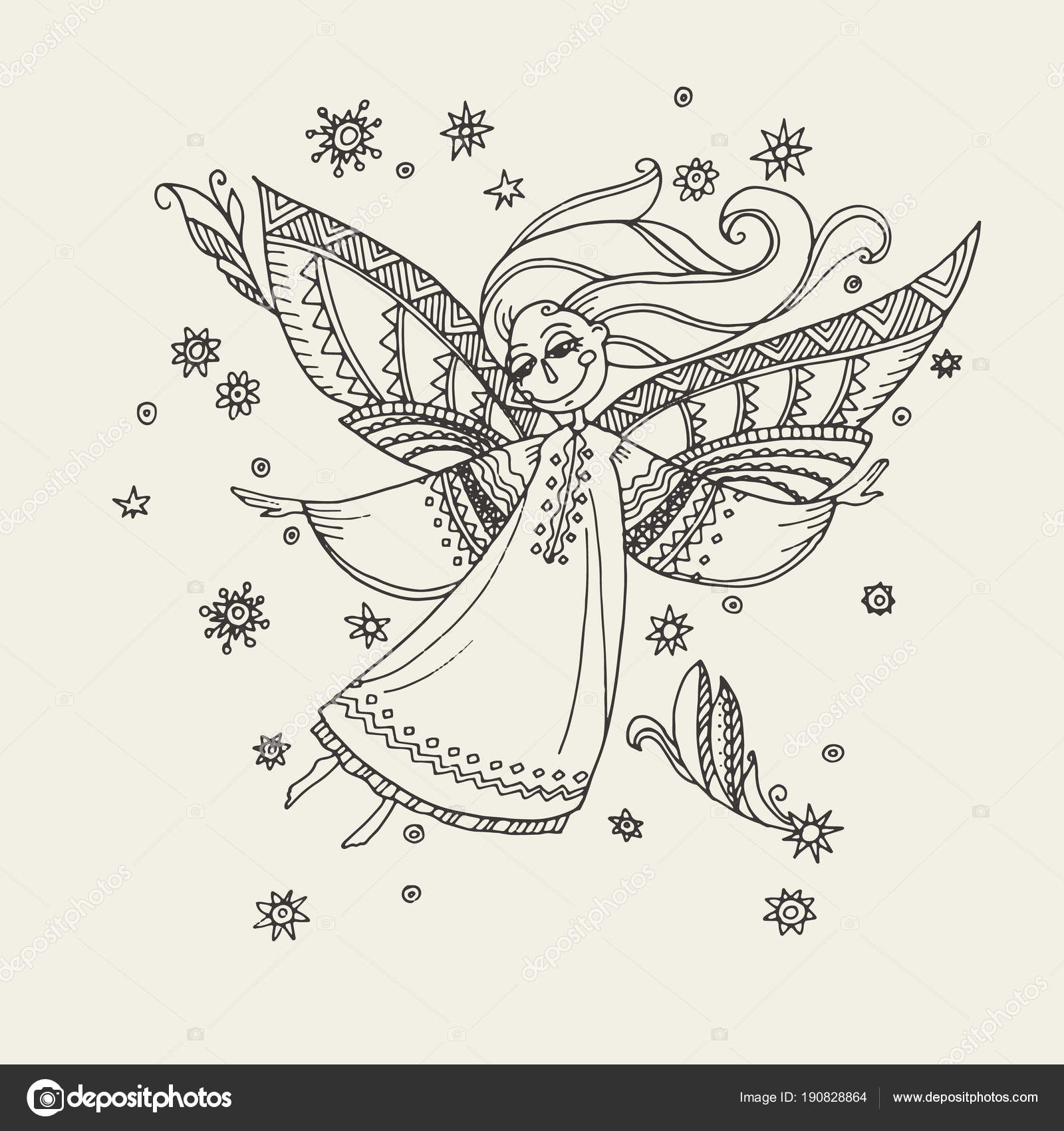 Simple boho style angels fo coloring stock vector by galyna