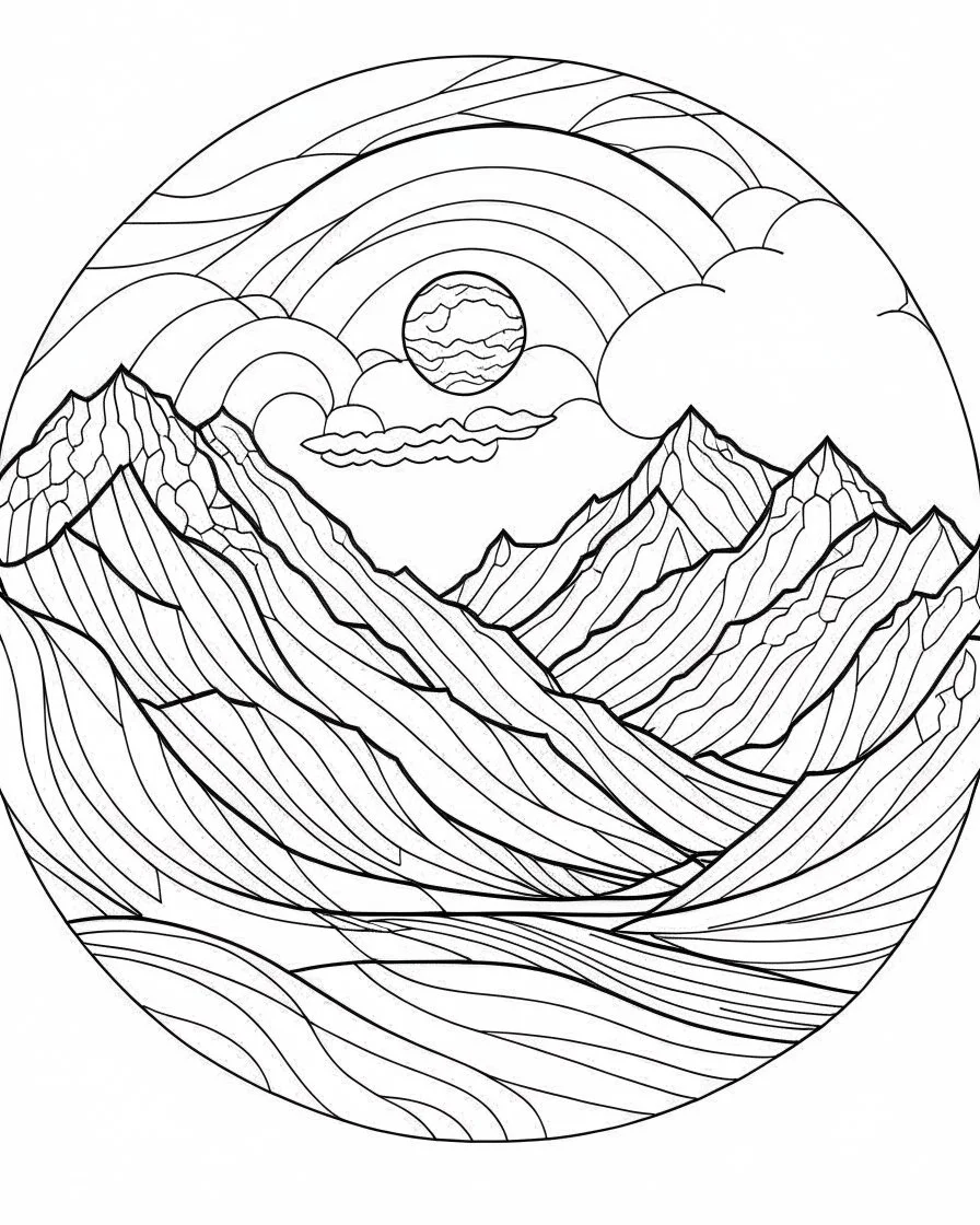 Minimalist moutains landscape outline coloring pa ksygzywygzy