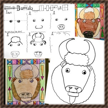 Draw an american buffalo step by step worksheet and buffalo color