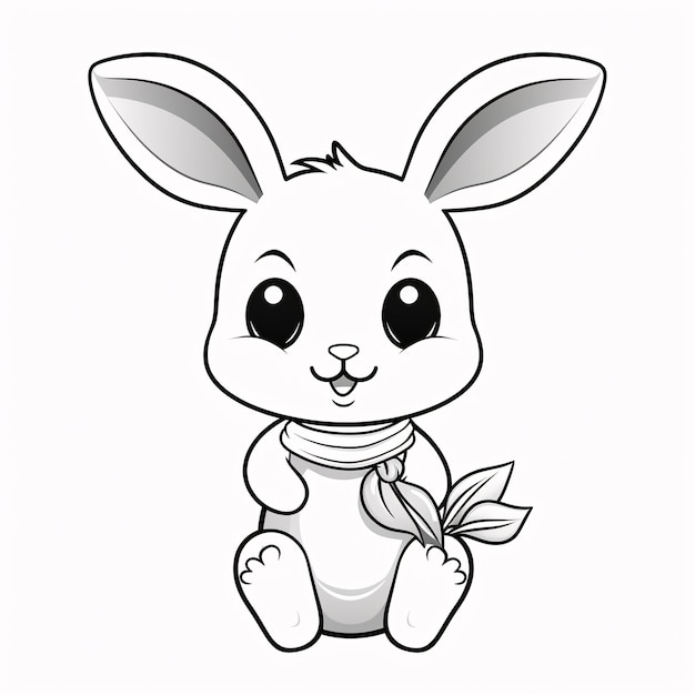 Premium ai image kids coloring book cute bunny rabbit cartoon black and white simple line art