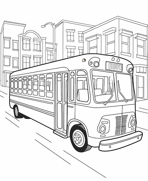 Premium ai image coloring page for kids bus cartoon style simple black and white line art black and white