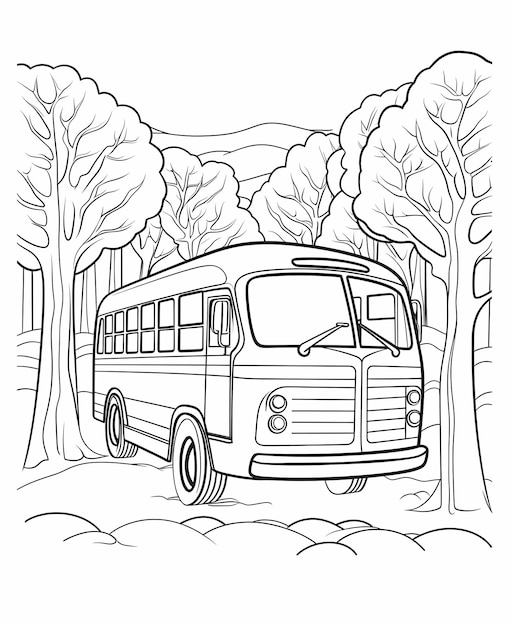 Premium ai image coloring page for kids bus simple black and white line art black and white thick lines