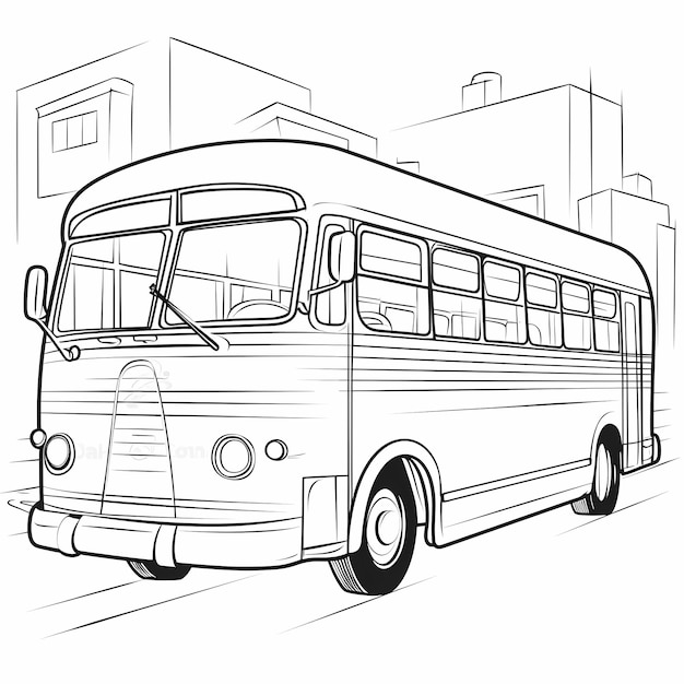Premium ai image whimsical wheels clean and simple black and white bus coloring page