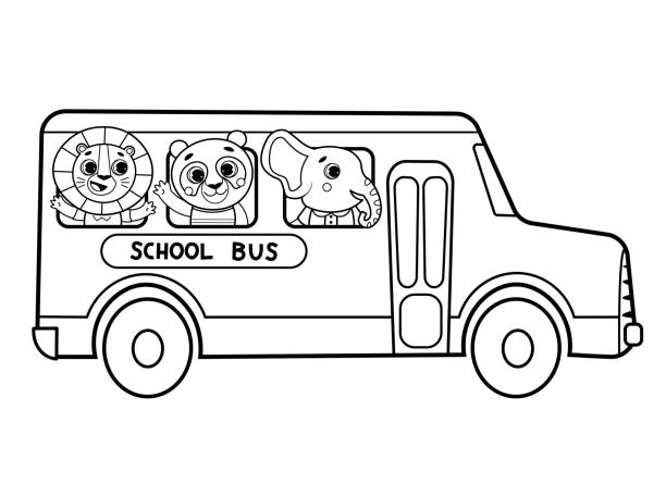 School bus colouring page stock photos pictures royalty
