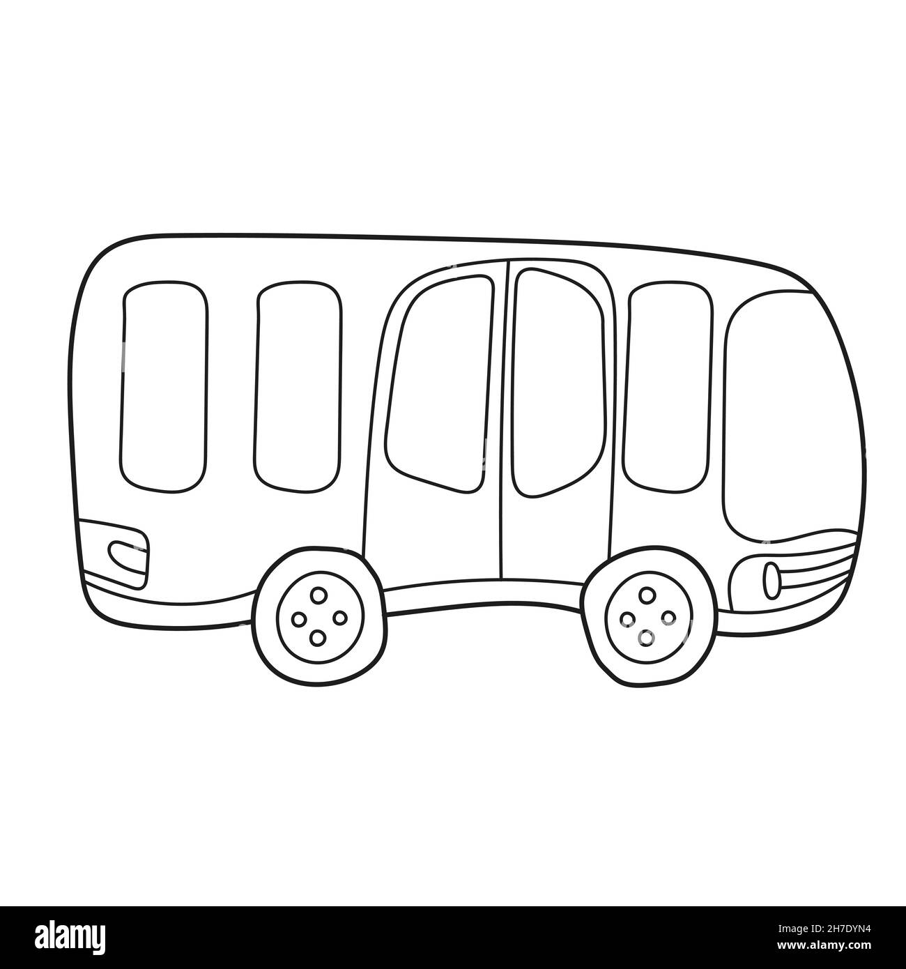 Simple coloring page funny bus cartoon outlined vehicle with black stroke page to be colored stock vector image art