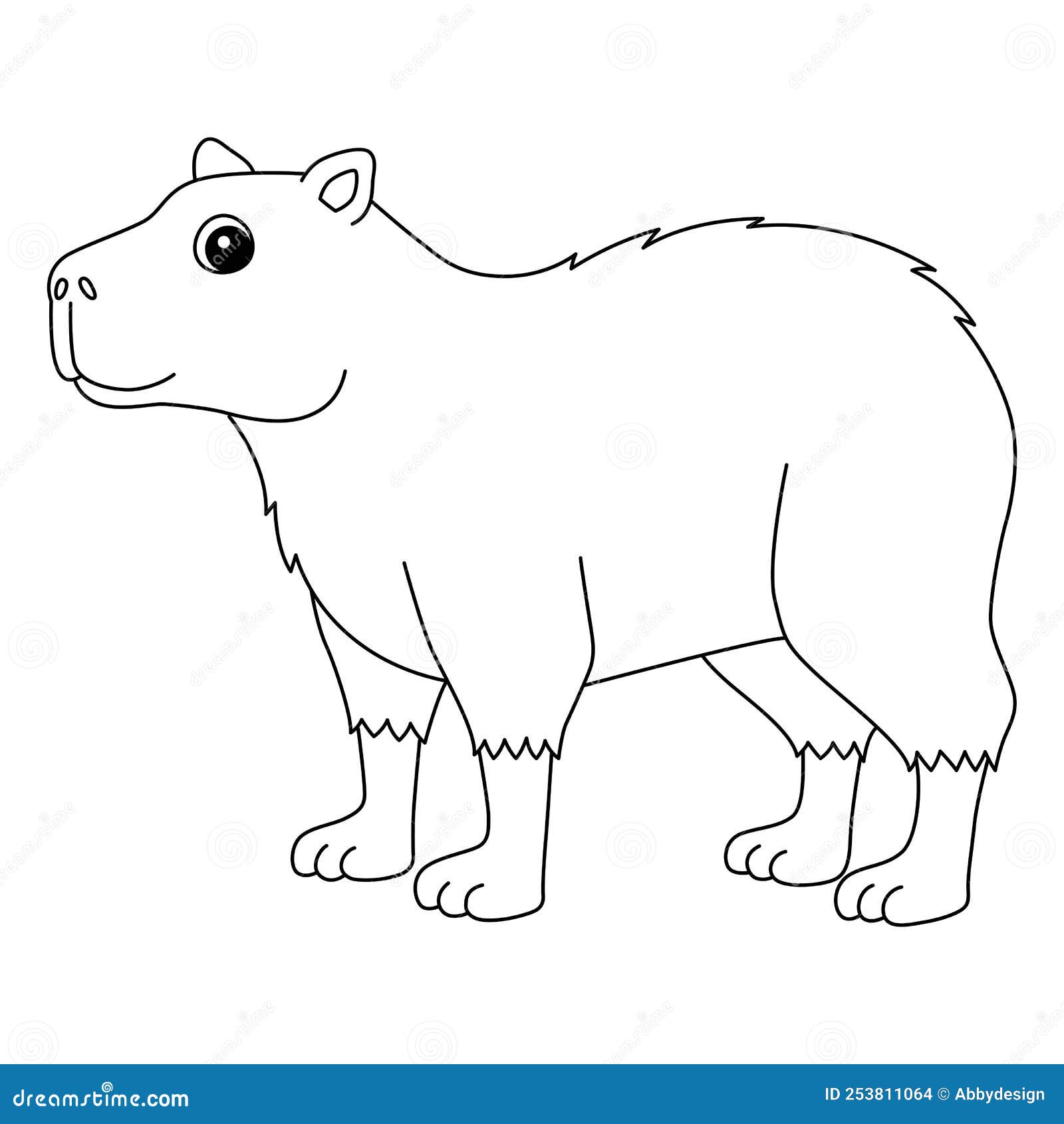 Capybara animal isolated coloring page for kids stock vector