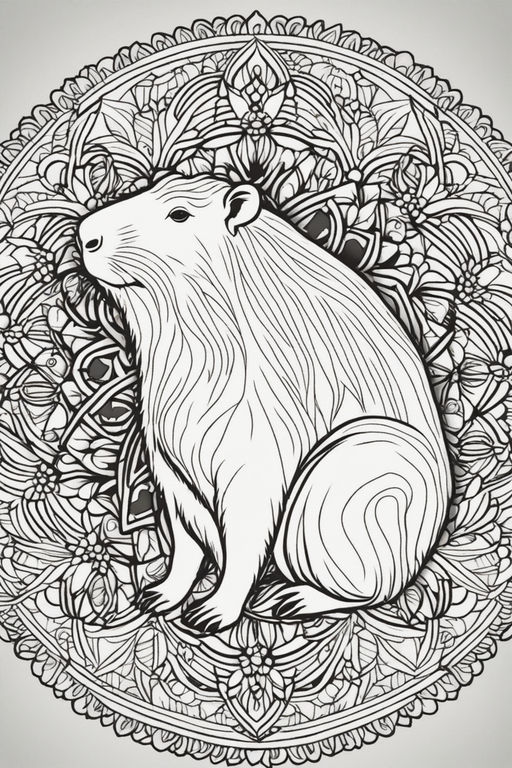 Capybara exploring the jungle coloring book page