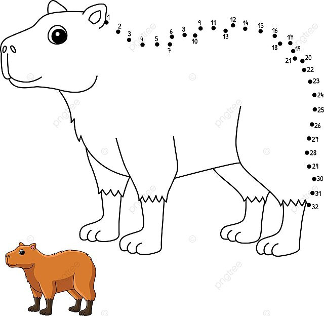 Capybara animal coloring page with isolated dottodot design vector kids giant cavy rodent capybara png and vector with transparent background for free download