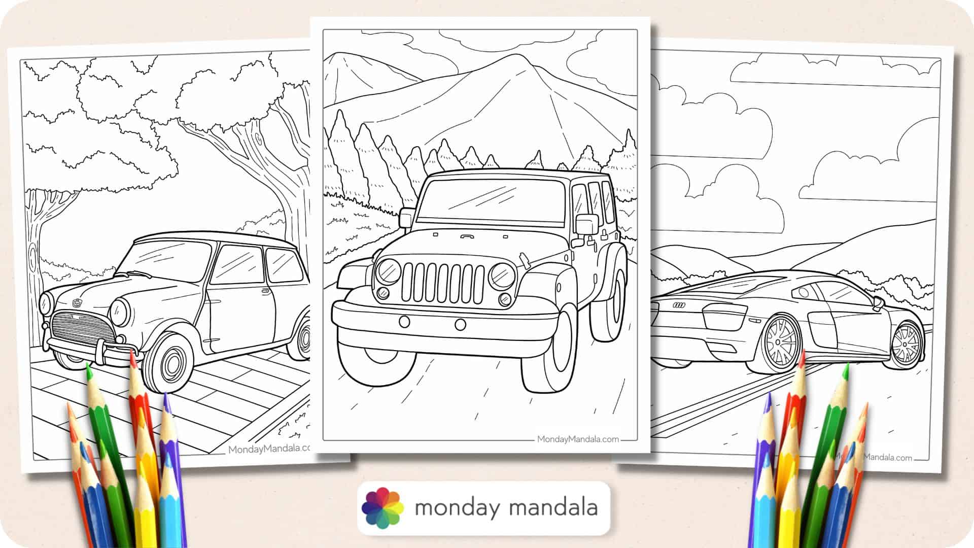 Car coloring pages free pdf printables