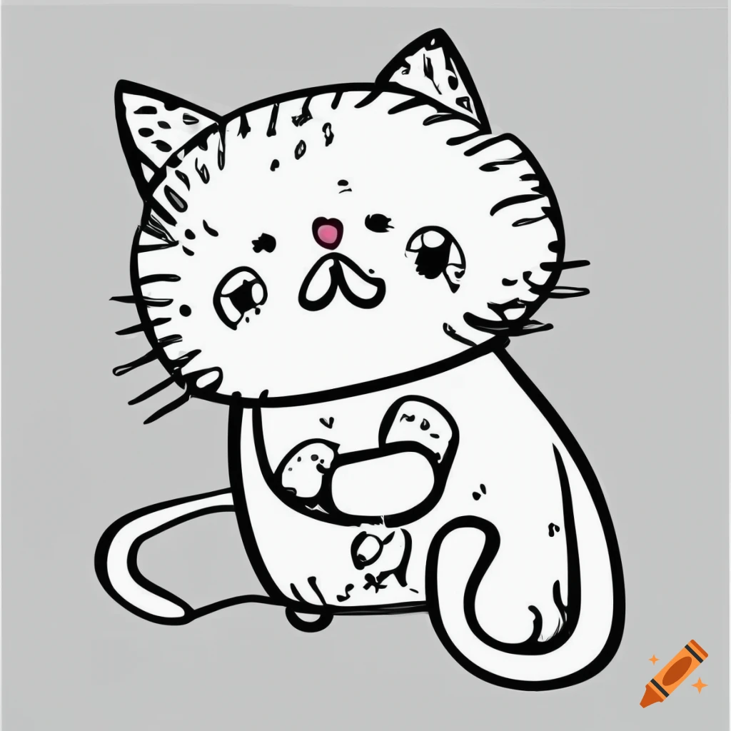 D simple vector monochrome white background coloring page cat on sofa kawaii cute easy to color childrens drawing white background on