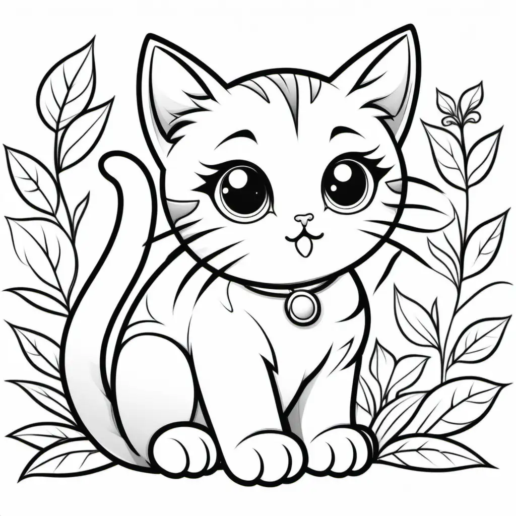 Adorable simple cat coloring page line art on white background muse