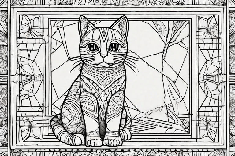 Colouring page of a cat all in frame