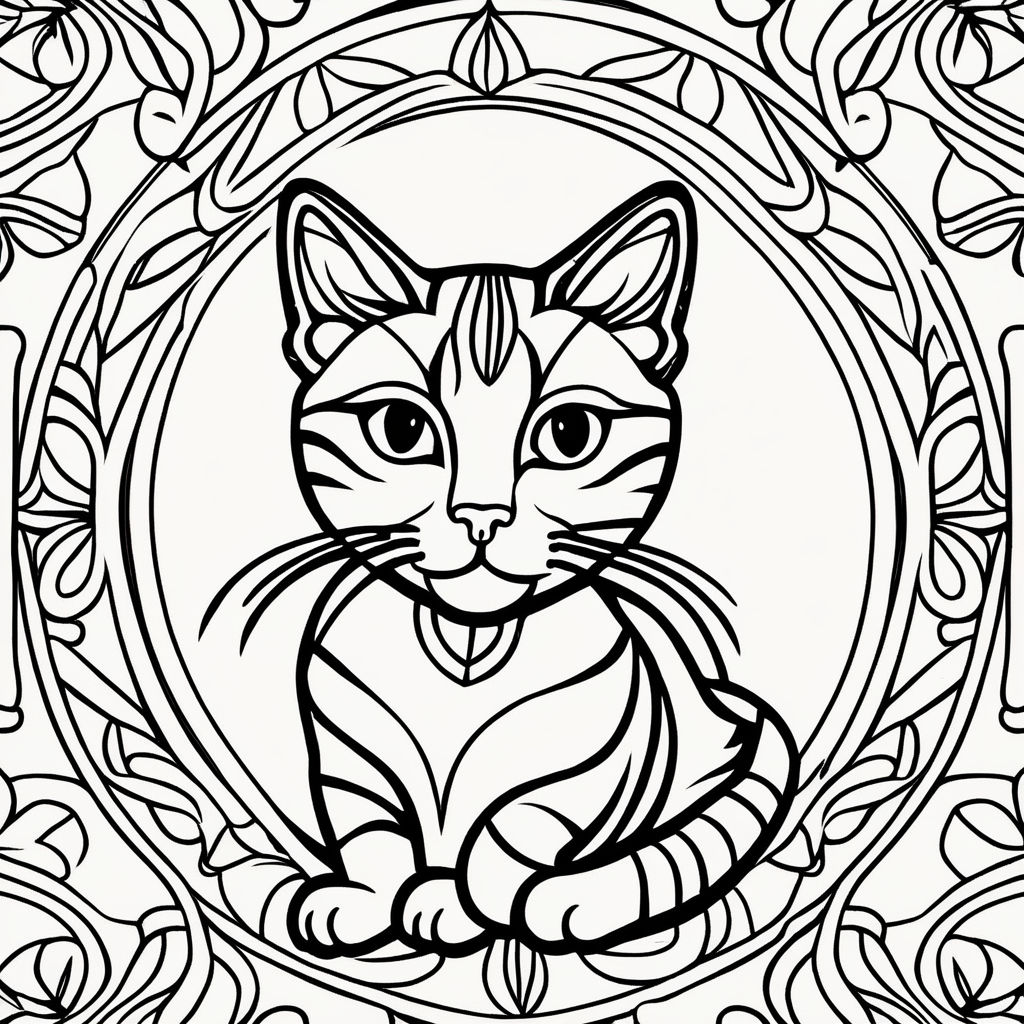 Colouring page of a cat all in frame