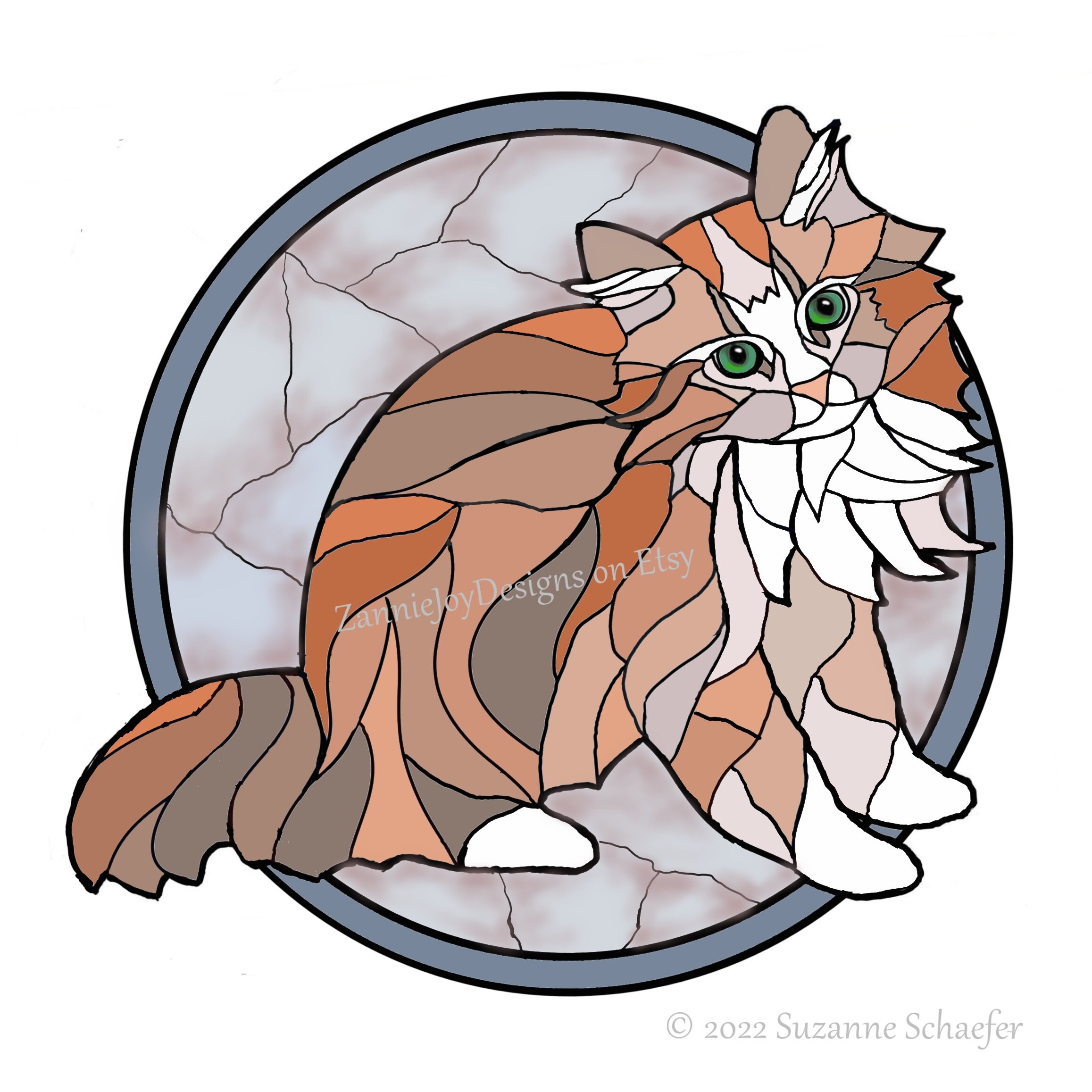 Stained glass cat pattern instant download printable cat art coloring page kitten print downloadable pdf download now