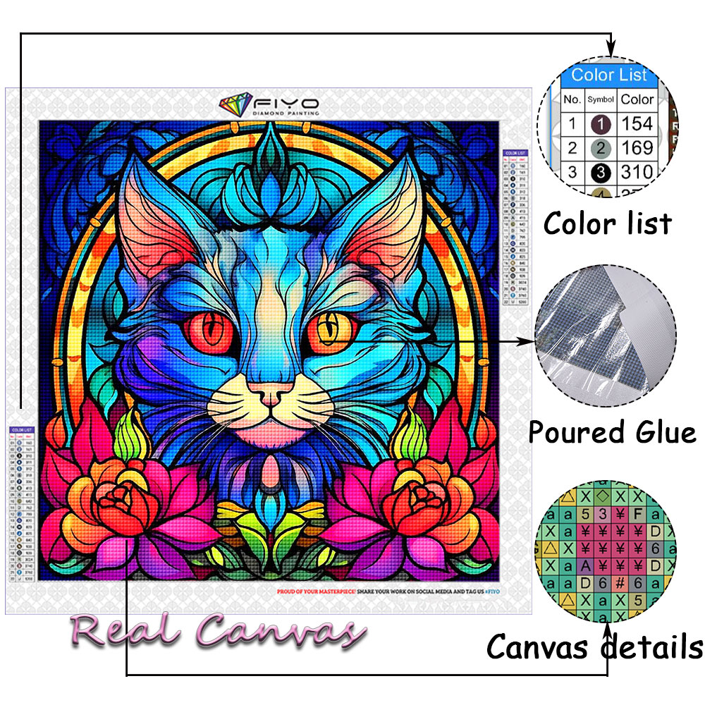 Full kits diamond painting stained glass cat animal cross stitch kits embroidery sale handmade home decor needlework rhinestones