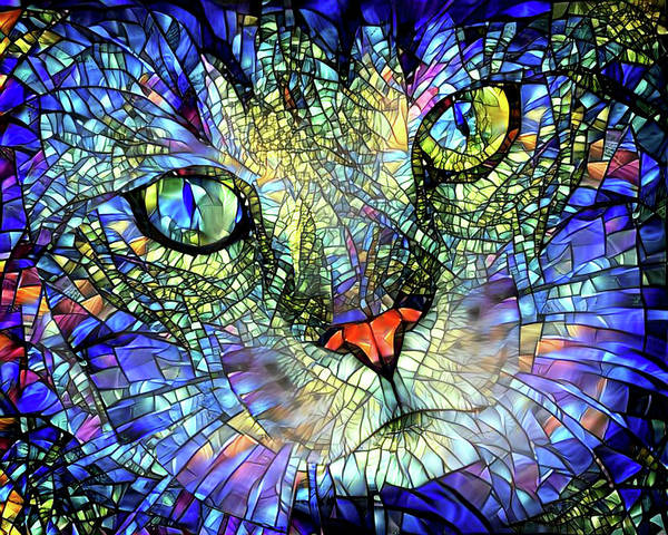 Stained glass cat art art print by peggy collins