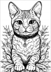 Cute cat with simple zentangle patterns