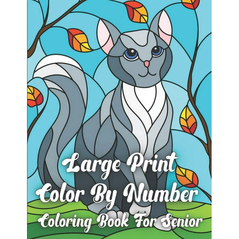 Large print color by number coloring book for senior beautiful adult color by number coloring book with animals birds flowers houses and patterns easy to hard designs fun paperback