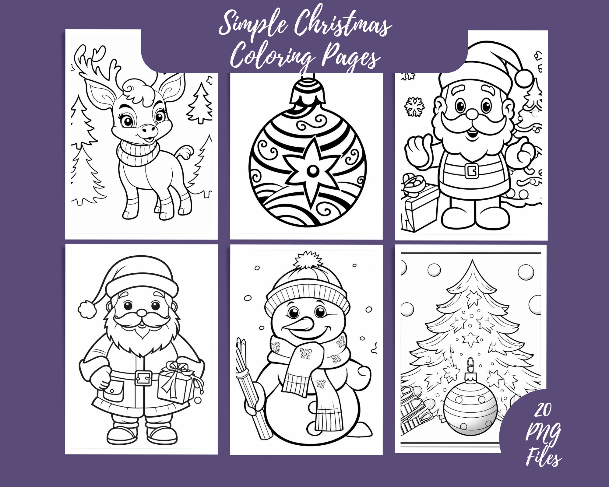 Simple christmas coloring pages digital download wall art coloring pages for kids adults printable digital coloring instant download