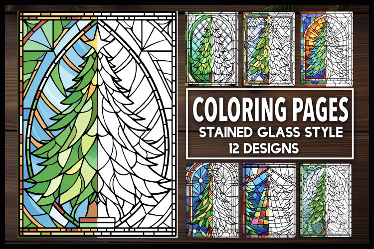 Christmas trees stained glass coloring pages