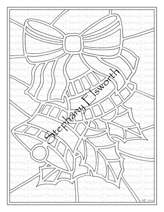 Stained glass christmas bells printable instant download coloring page download now