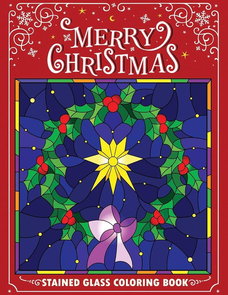 Merry christmas stain glass coloring book fun easy and relaxing coloring pages for adults kodomo publishing books