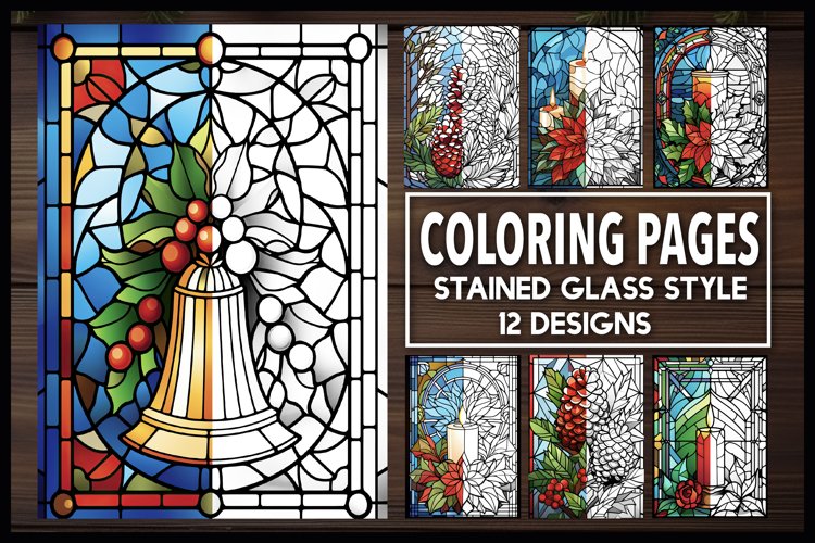 Super christmas themed stained glass coloring book pages