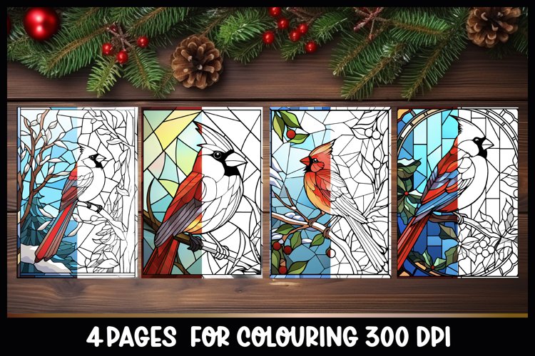 Cardinal bird stained glass coloring book pages i winter