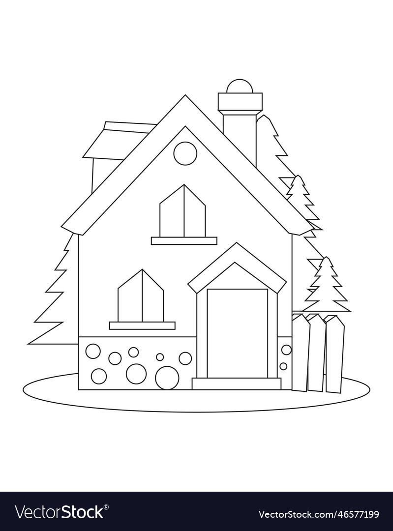 Easy simple house coloring page modern art vector image