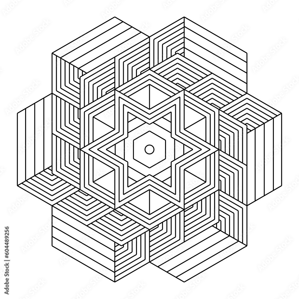 Easy coloring pages for adultscoloring page of geometric abstract mandala simple mandala in a hexagon shape eps vector