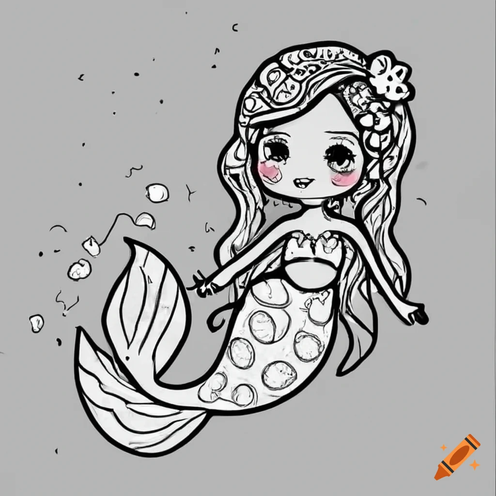 Easy and simple coloring page black and white cute mermaid on