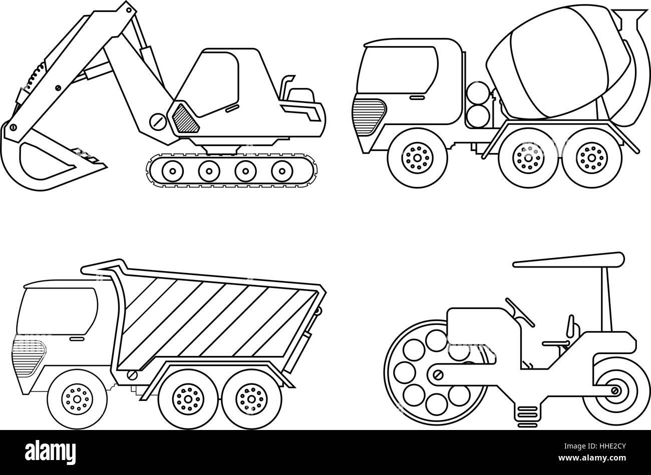 Coloring book for kids vector illustration of crane car cement truckrollor stock vector image art