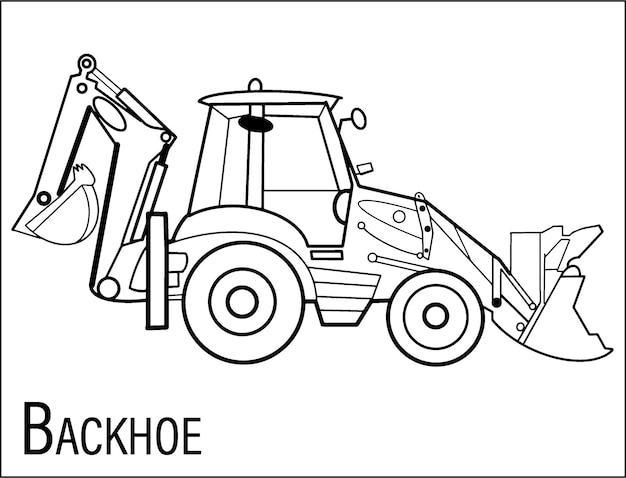 Premium vector coloring page outline of cartoon backhoe construction vehicles coloring book for kids