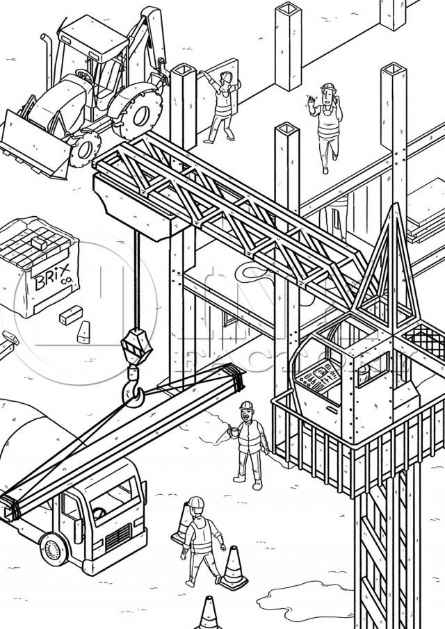 Construction yard colouring page