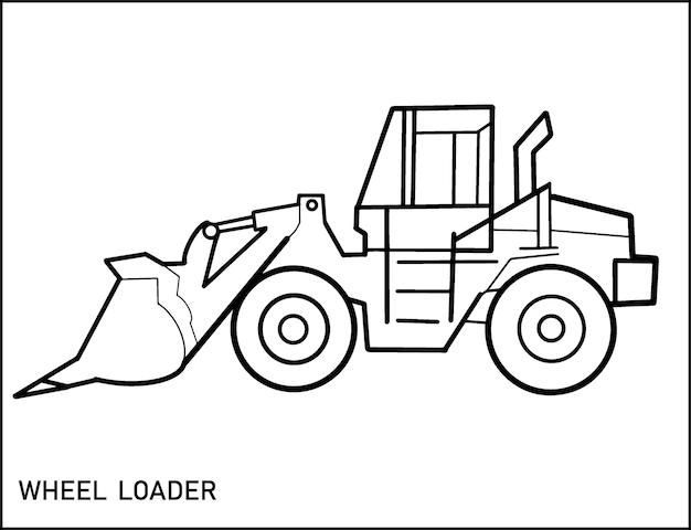 Premium vector coloring page outline of cartoon wheel loader construction vehicles coloring book for kids