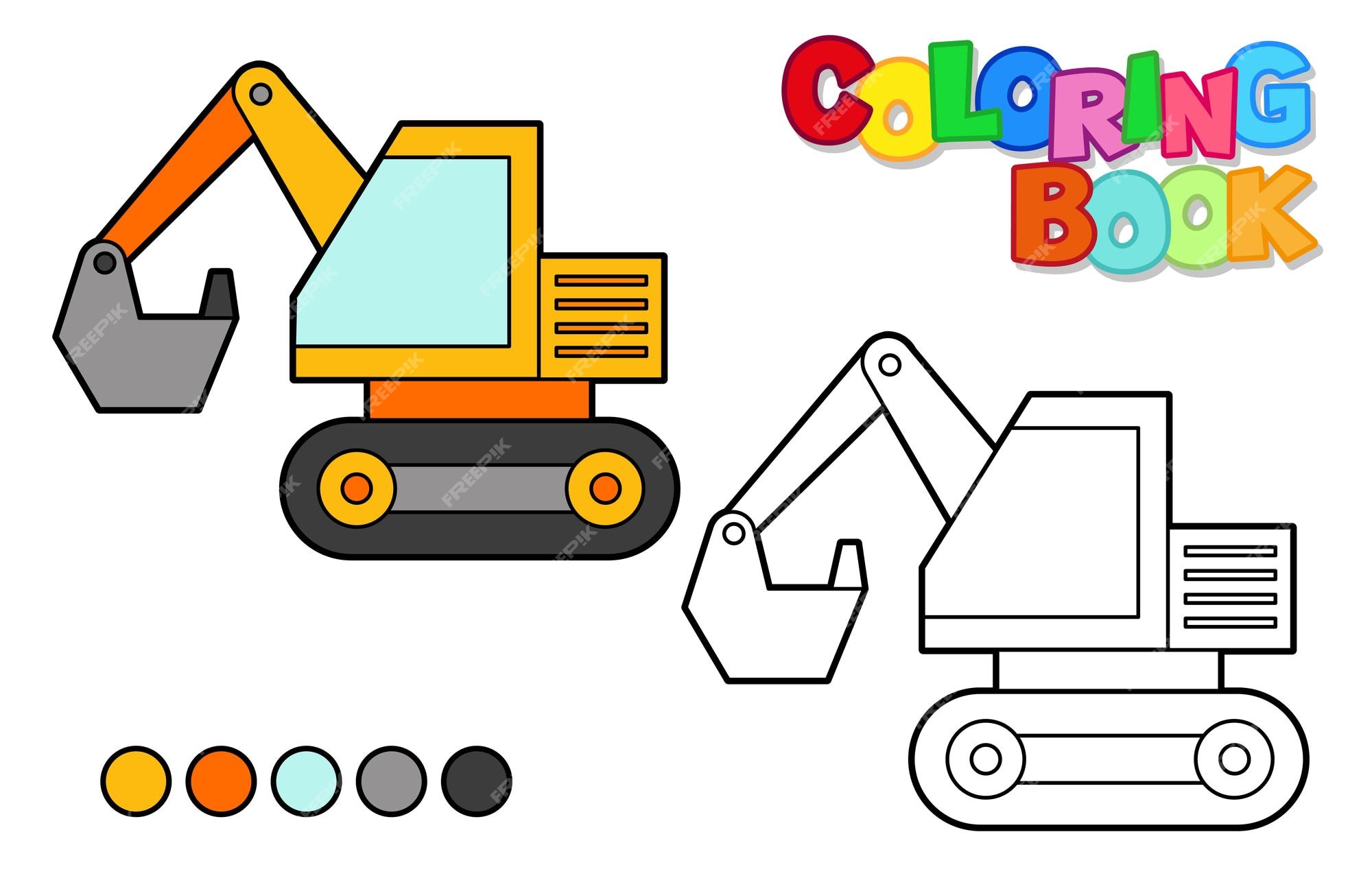 Premium vector vector illustration of an orange excavator coloring book for children simple level