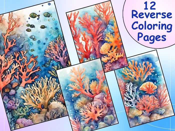 Uncover ocean treasures reverse coloring pages bursting with coral reefs teaching resources