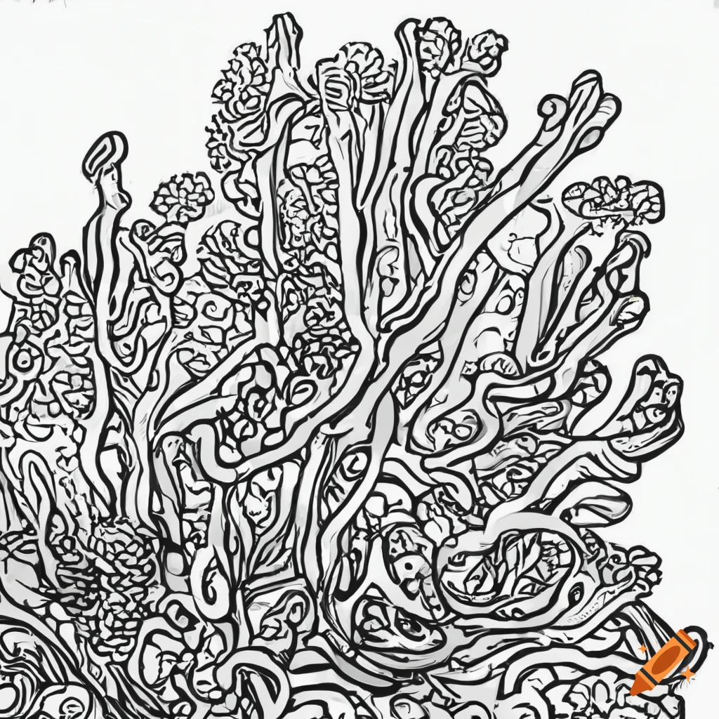 Coloring page for adults person scuba diving in corals image white background clean line art fine line art