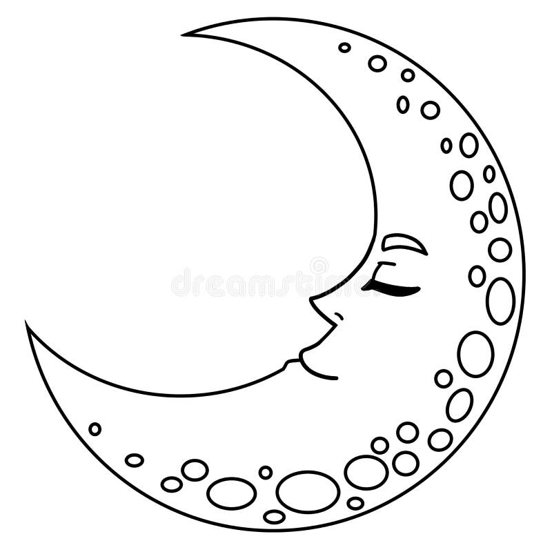 Sleeping crescent moon isolated coloring page stock vector