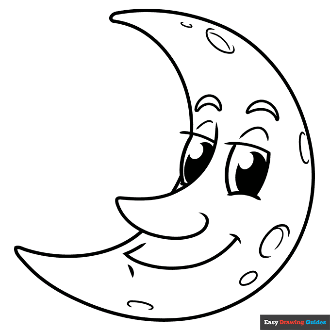 Cartoon moon coloring page easy drawing guides