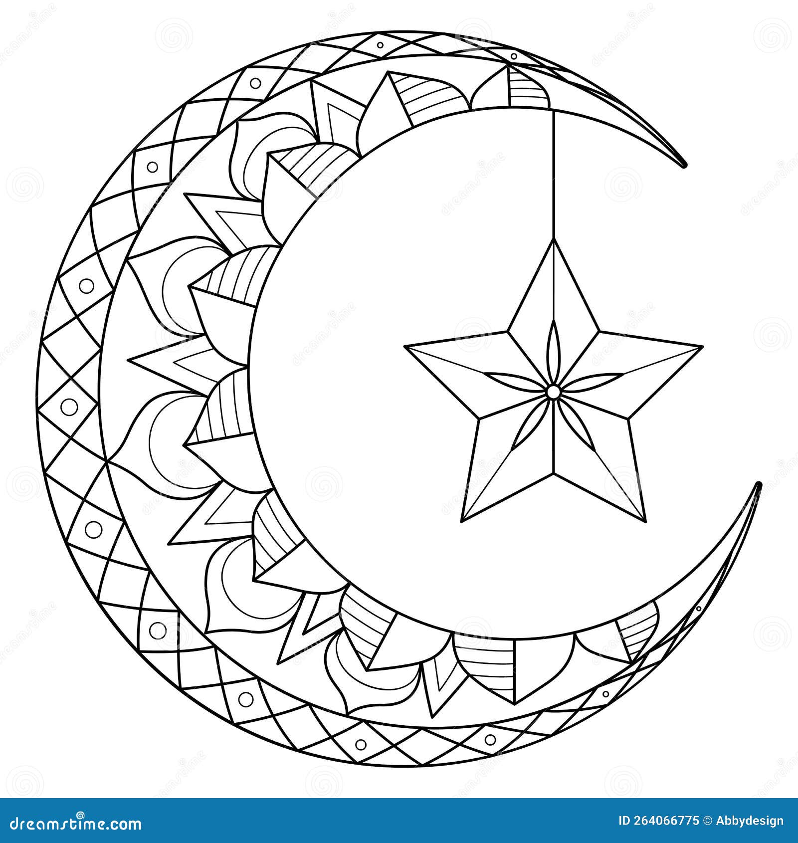 Ramadan crescent moon with star isolated coloring stock vector