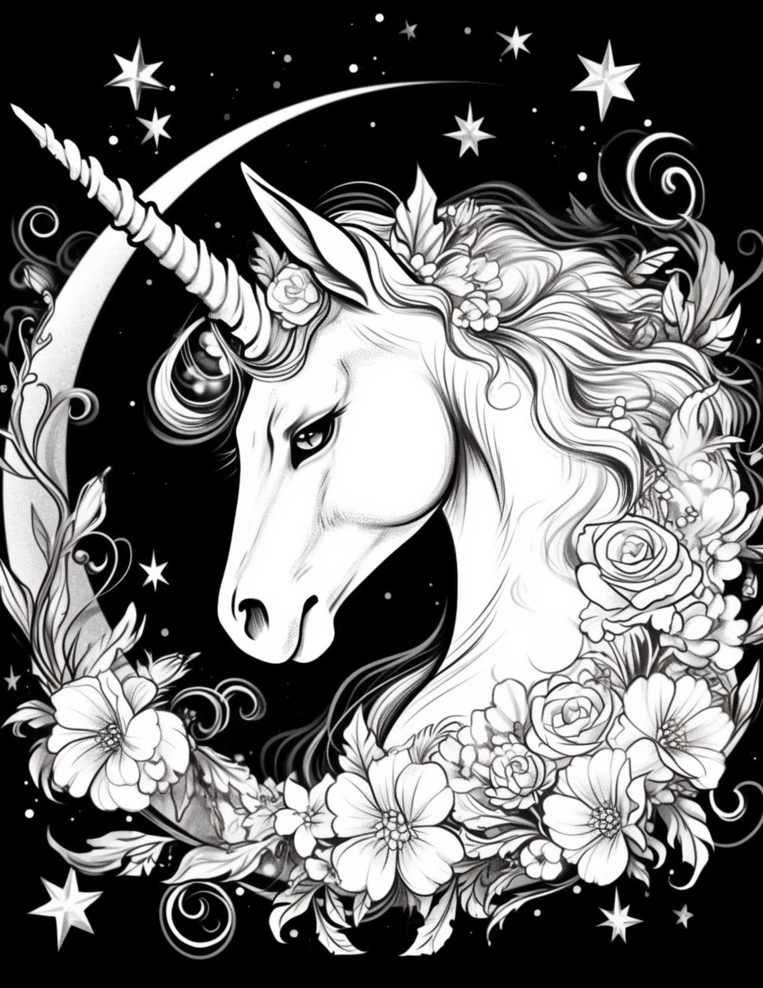 Magical unicorn coloring pages for kids and adults