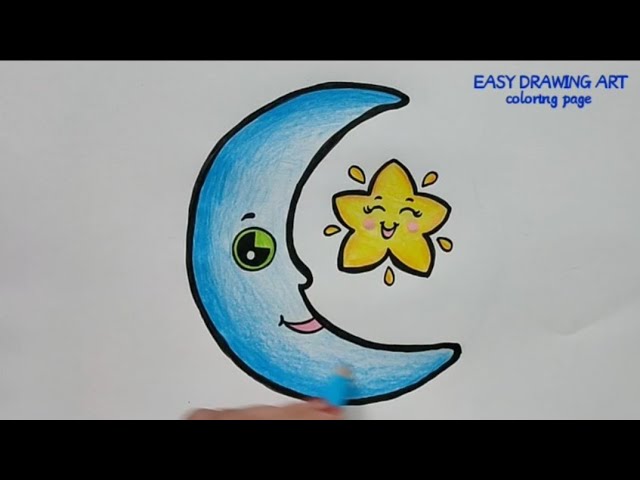 Cute moon and star drawing coloring page easy kawaii moon star drawing