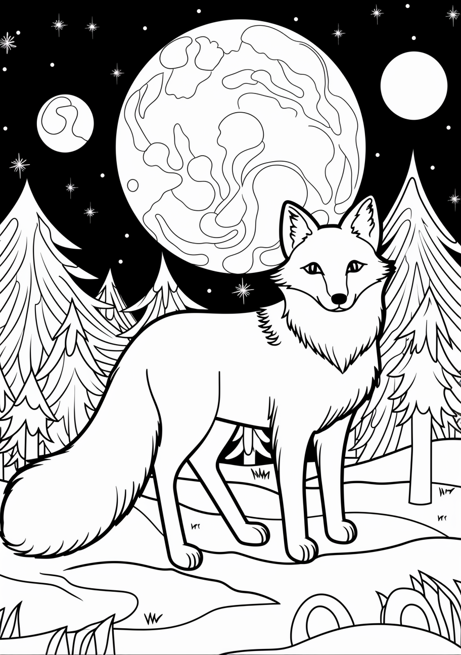 Fox with crescent moon nocturnal wonders