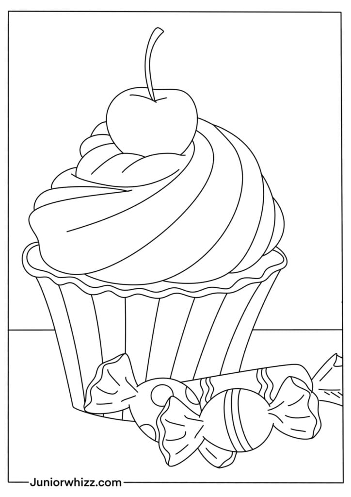 Cupcake coloring pages with book printable pdfs