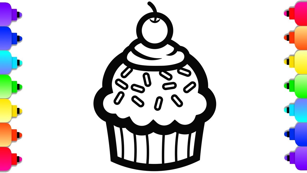 Glitter birthday cupcake coloring and drawing ððð rainbow cupcake coloring page