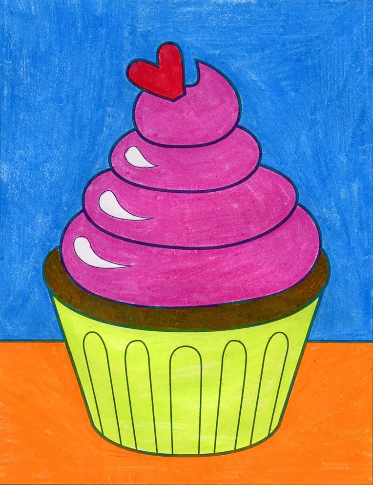 Easy how to draw a cupcake tutorial video and coloring page