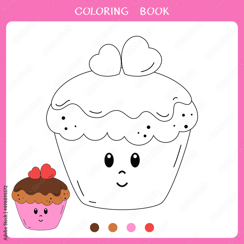 Vetor de simple educational game for kids vector illustration of cute cupcake for coloring book do