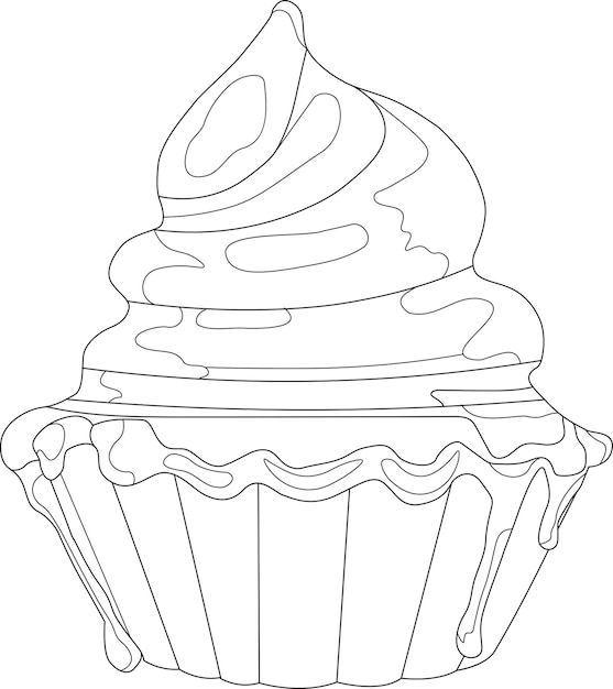 Premium vector a simple cute cupcake handdrawn line art coloring book or page for kids or adults